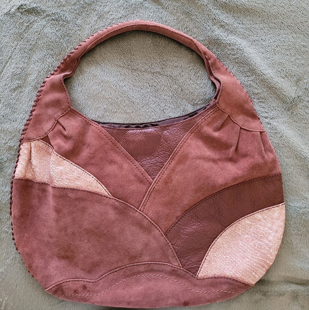 LUCKY BRAND Patchwork Suede Leather Snake Skin Hobo, Vintage/Hippie, EUC